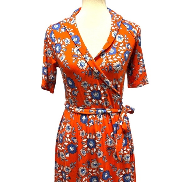 Boden Lavina Jersey Wrap in Papaya Wildflower Prarie Dress Women 6 Petite - Picture 7 of 16